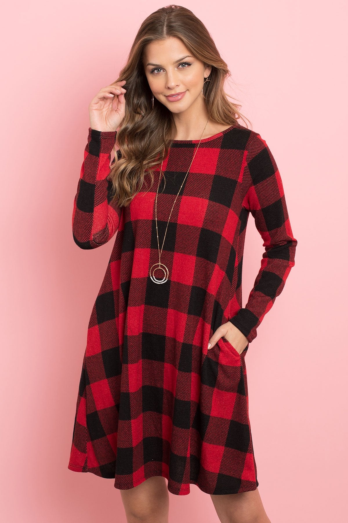 Riah Fashion - Long Sleeves Plaid Midi - 2 COLORS -