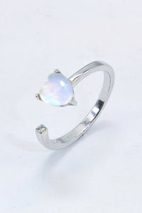 Thumbnail for Inlaid Moonstone Heart Adjustable Open Ring - T - 1 SIZE FIT - 2 FINISHES -