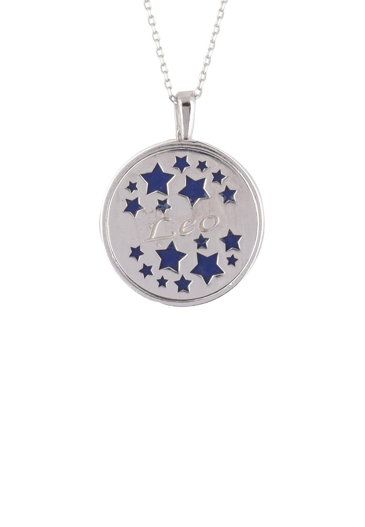 Zodiac Lapis Lazuli Gemstone Star Constellation Pendant Necklace Silver Leo -