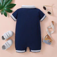 Thumbnail for Embroidered Collared Neck Short Sleeve Romper - T - 1 SOLID, 1 STRIPE -