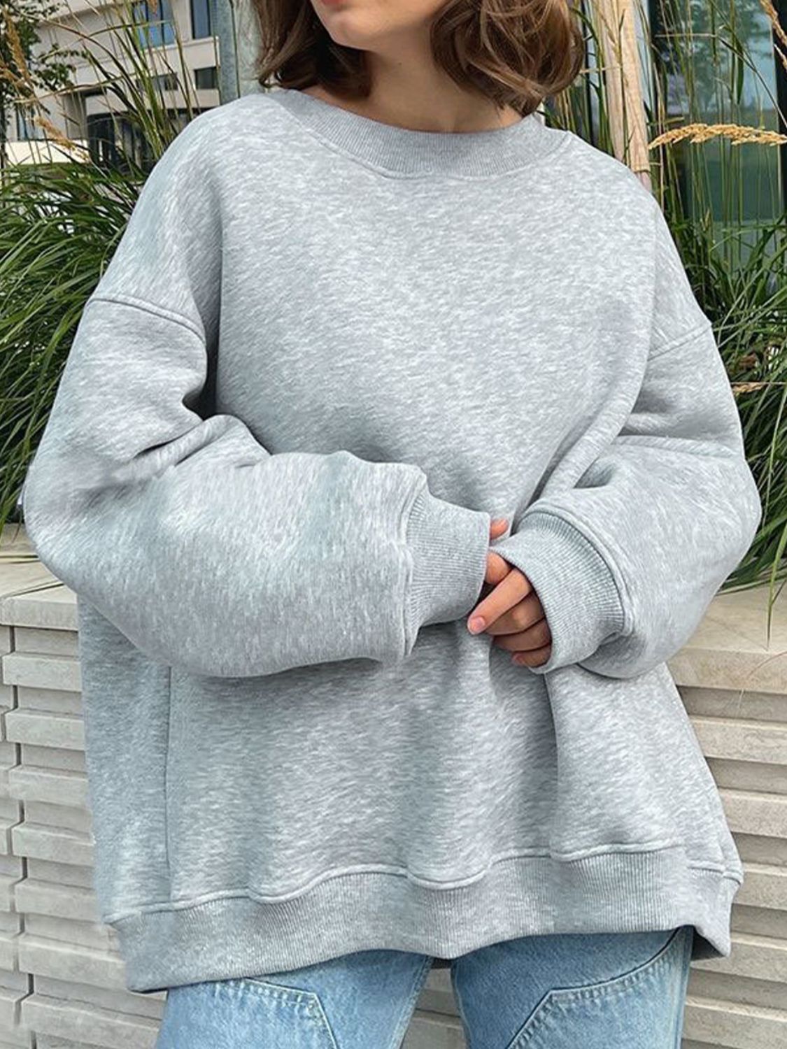 Oversize Round Neck Dropped Shoulder Sweatshirt - T - 10 COLORS -