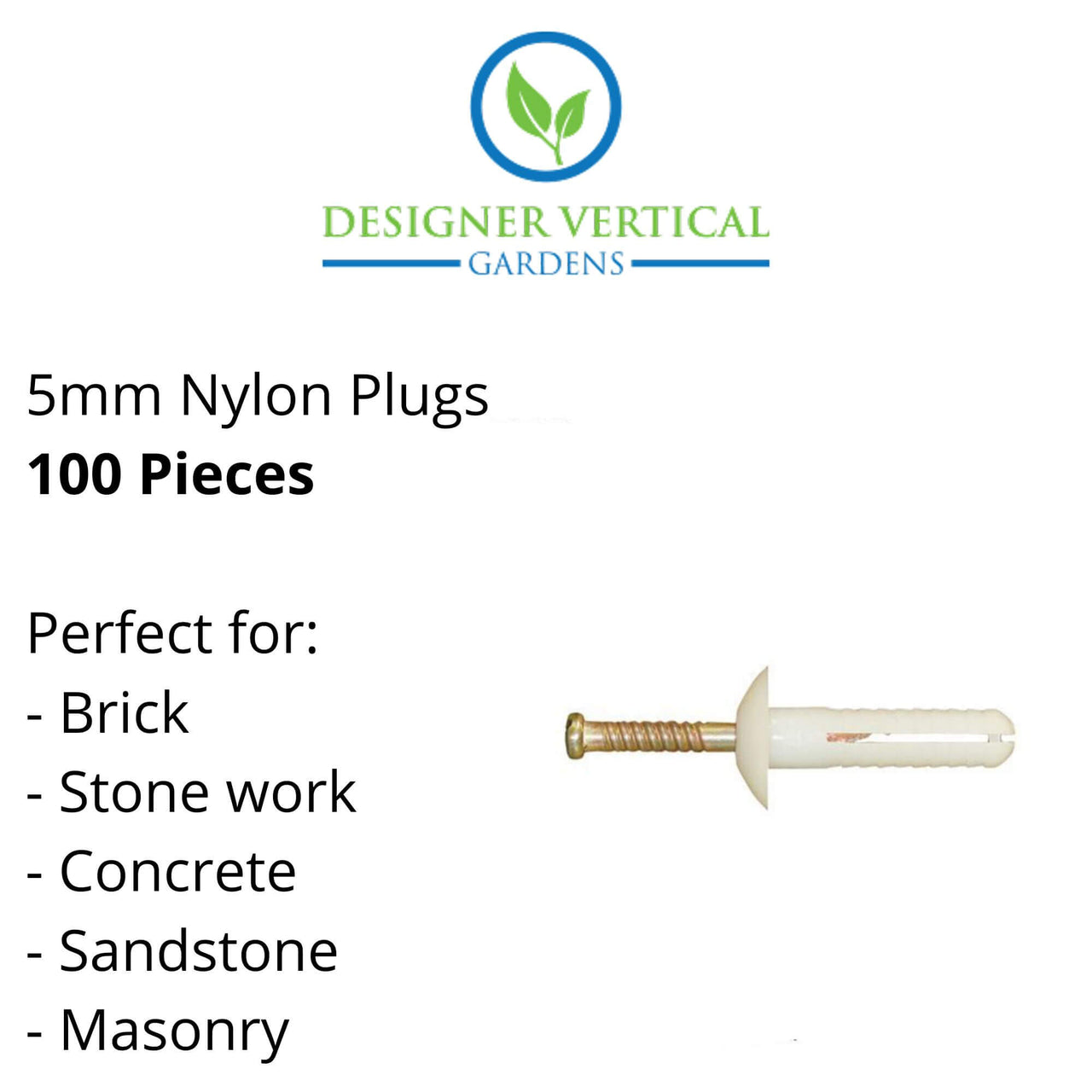 5mm X 25mm Nylon Plug (Masonry Surfaces) – 100 Pieces -