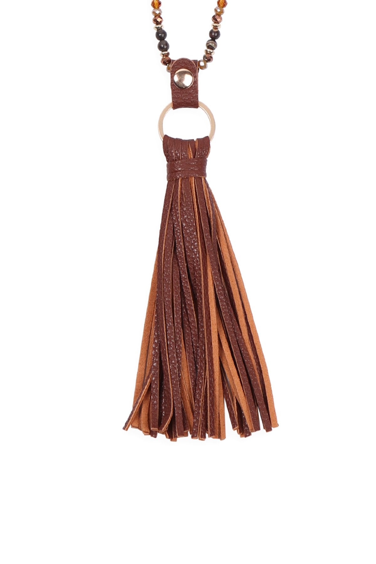 Riah Fashion - Leather Tassel Necklace - 8 COLORS -