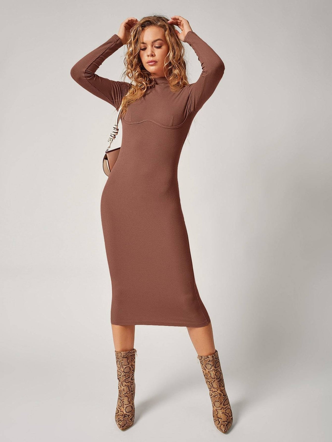 BCNY - Basic Cute Knit Mock Fall Dress (Brick) - 1 COLOR -