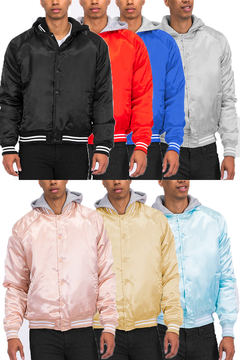 Satin Hooded Varsity Jacket - 7 COLORS -