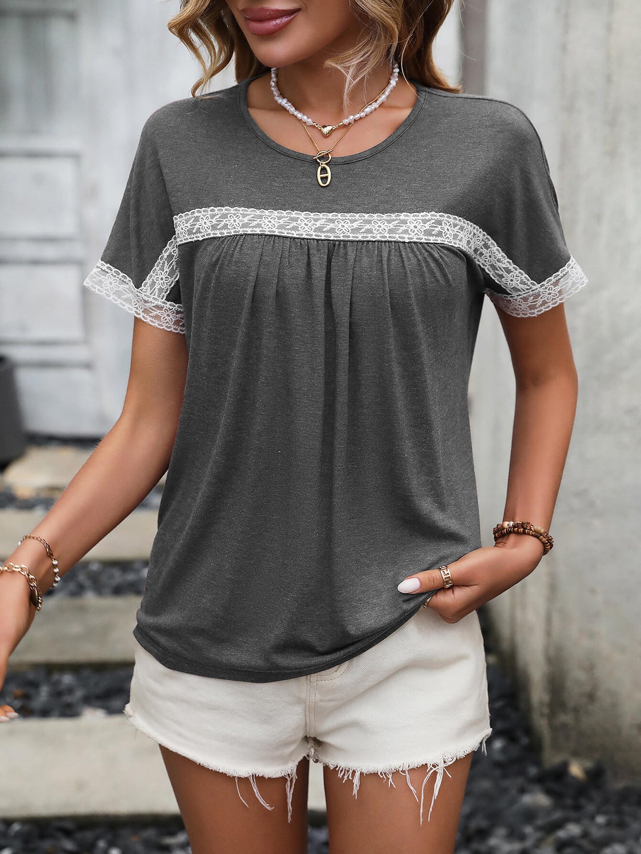 Contrast Round Neck Short Sleeve Tee - T - 3 COLORS -