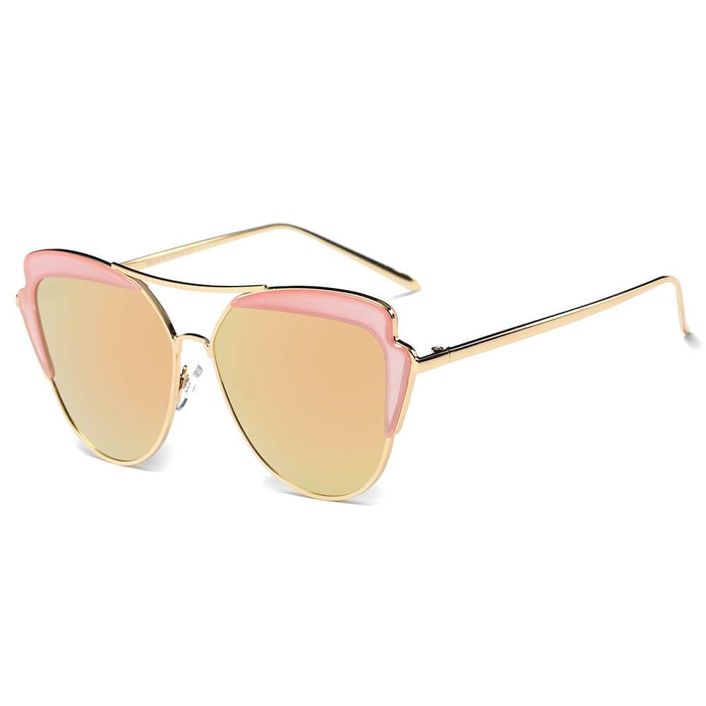 Galveston | CD11 - Women's Brow Bar Mirrored Lens Cat Eye Sunglasses - 5 COLORS -