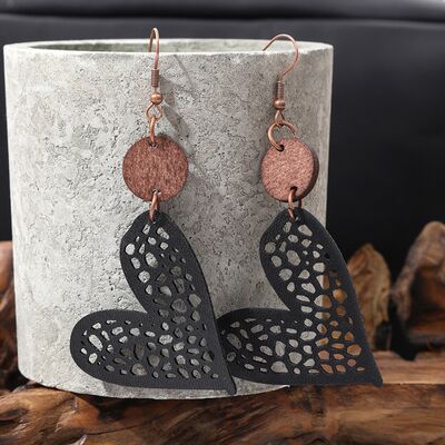 Faux Leather Iron Hook Heart Earrings - T - 3 COLORS -