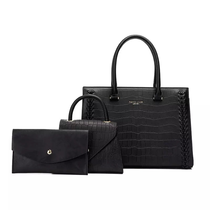 Savoy - Mason Faux Crocodile Handbag Set ( 3-Pack) - BLACK - 1 COLOR -