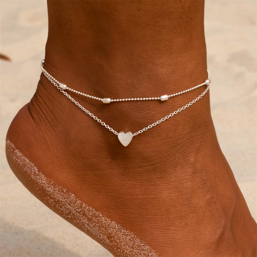 Simple Heart Anklet Ankle Bracelet - 2 FINISHES -