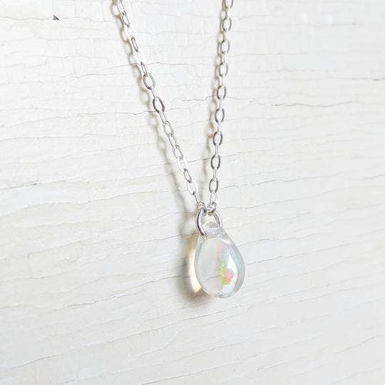 Crystal Raindrop on Sterling Silver Necklace -