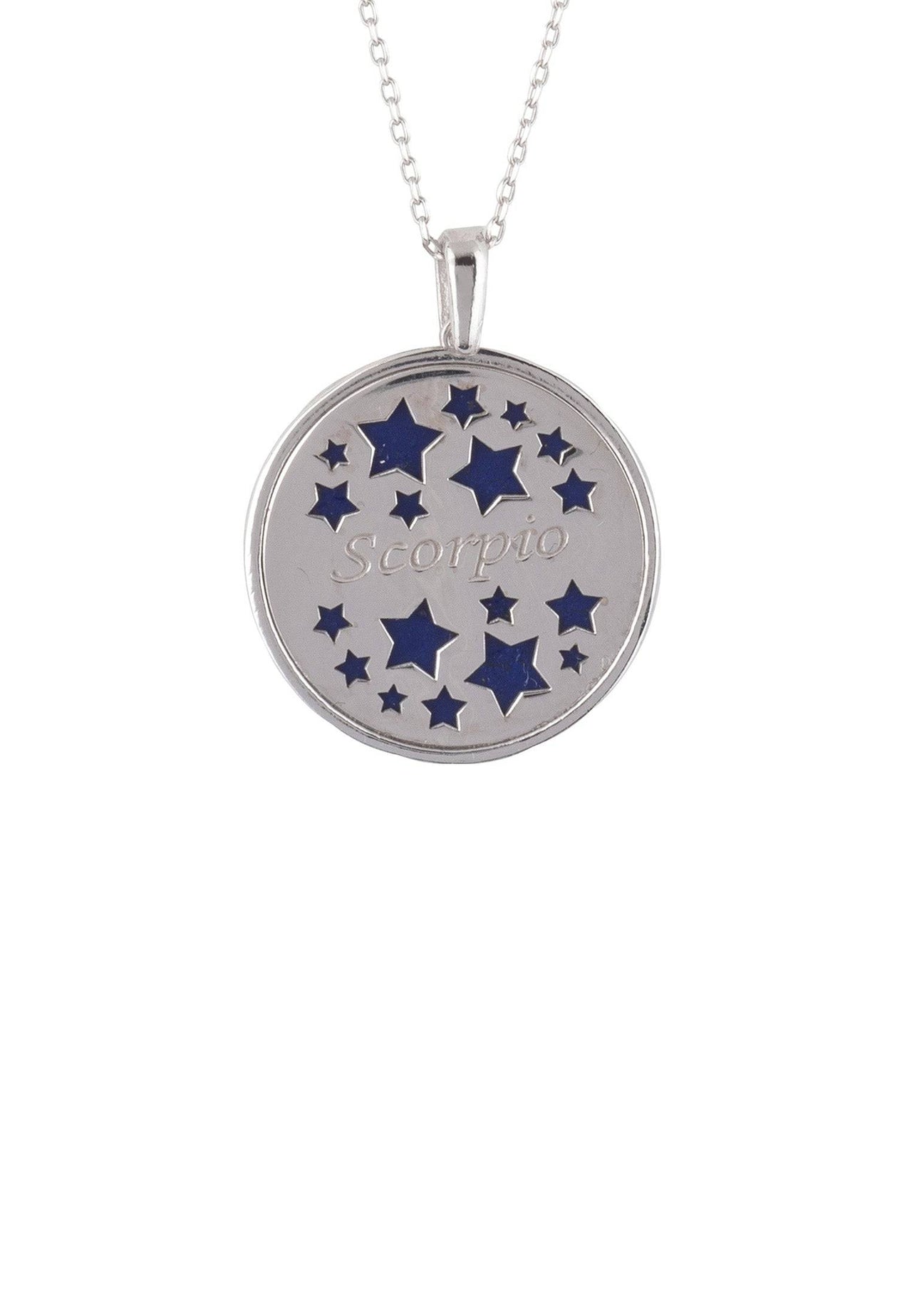 Zodiac Lapis Lazuli Gemstone Star Constellation Pendant Necklace Silver Scorpio -