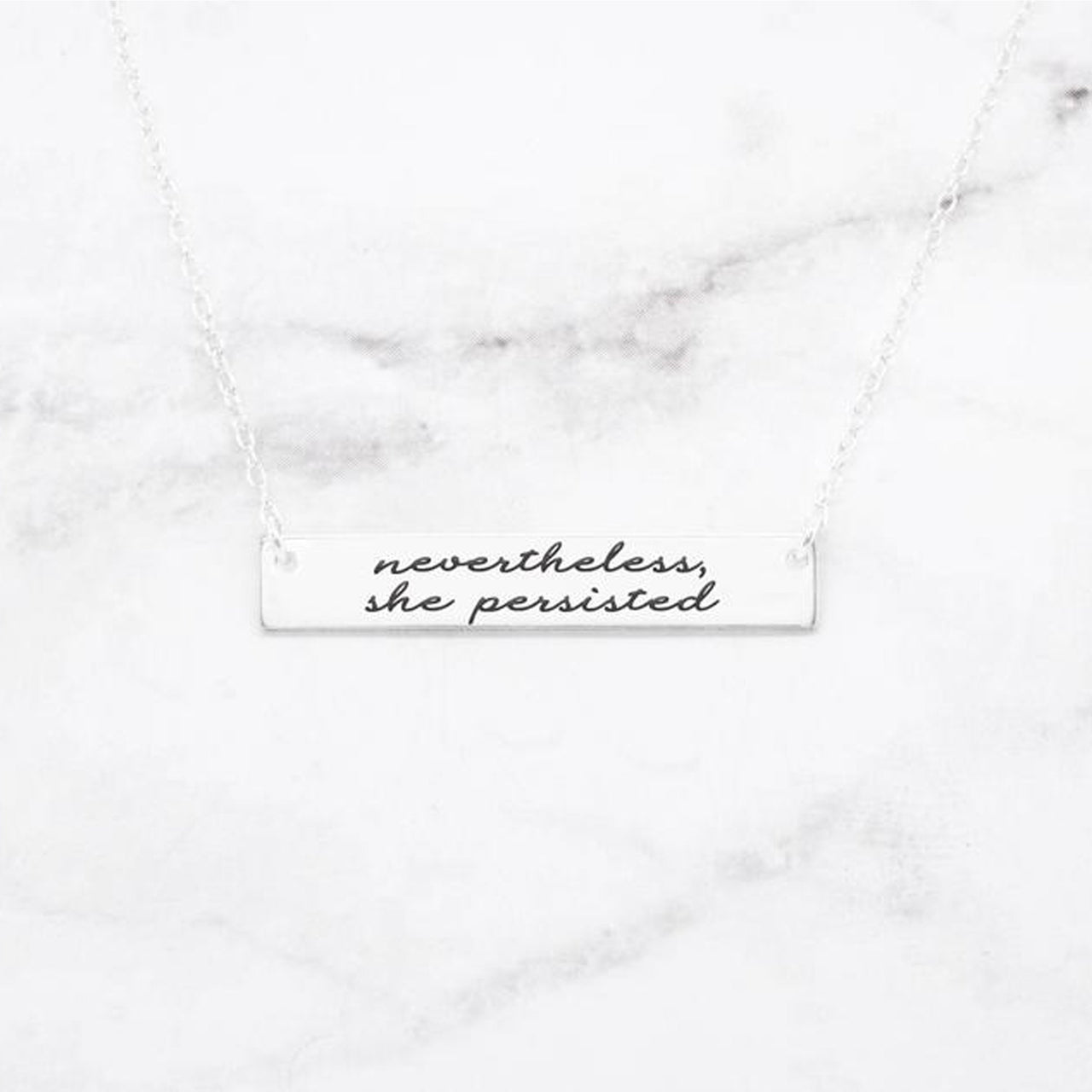 Nevertheless, She Persisted - Sterling Silver Quote Bar Necklace -