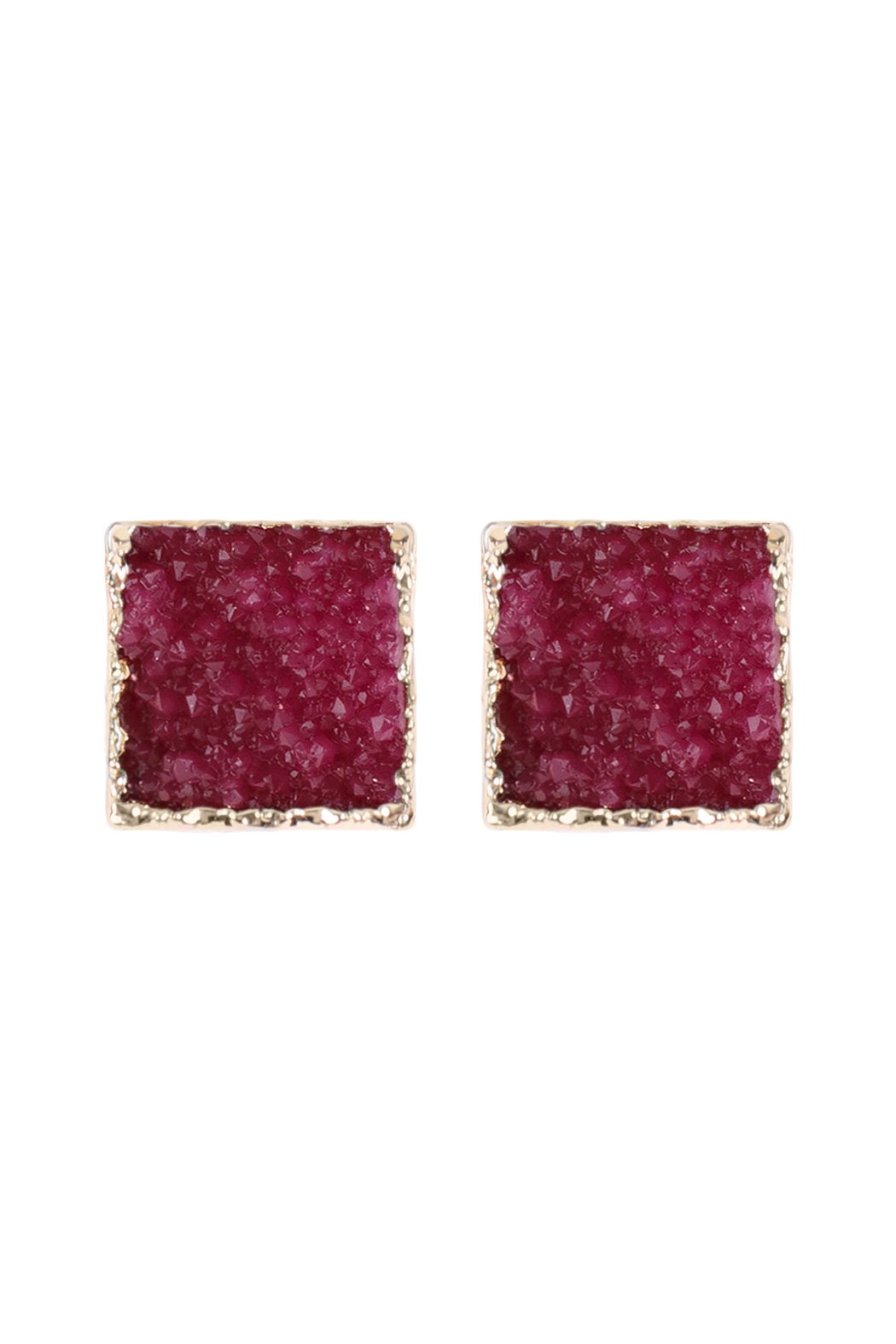 Square Druzy Stone Stud Earrings - 12 COLORS -