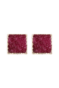 Thumbnail for Square Druzy Stone Stud Earrings - 12 COLORS -