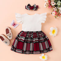 Thumbnail for Plaid Print Bow Detail Dress with Headband - 2 PCS - T - 3 COLORS -