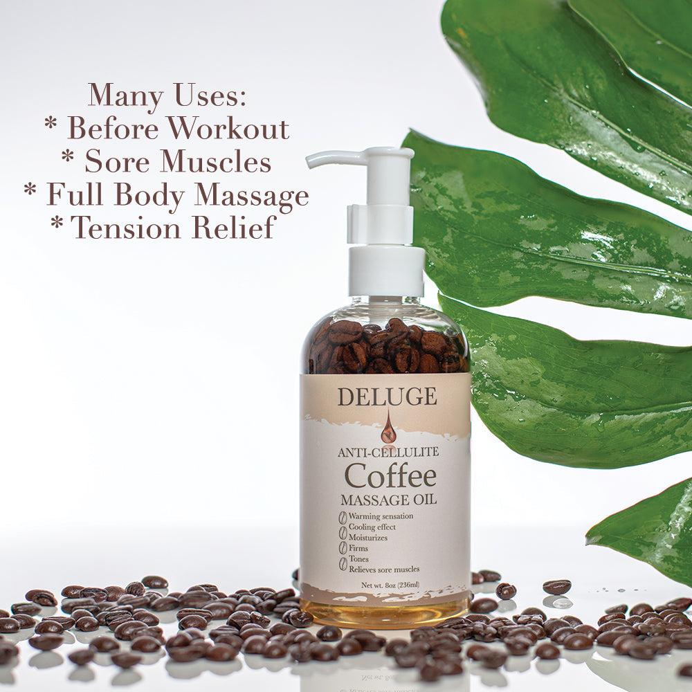 DELUGE - The Coffee Experience: Anti-Cellulite Massage Oil+ Body Scrub - Coffee+ Body Butter - Coffee+ Shampoo and Conditioner - Coffee -