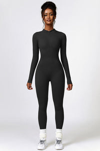 Thumbnail for Half Zip Long Sleeve Active Jumpsuit - T - 5 COLORS -