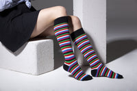 Thumbnail for Women's Blackish Stripe Knee High Socks - 1 COLOR-