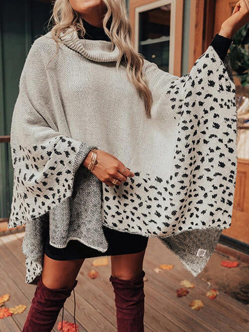 Leopard Turtleneck Poncho - T - 2 COLORS -