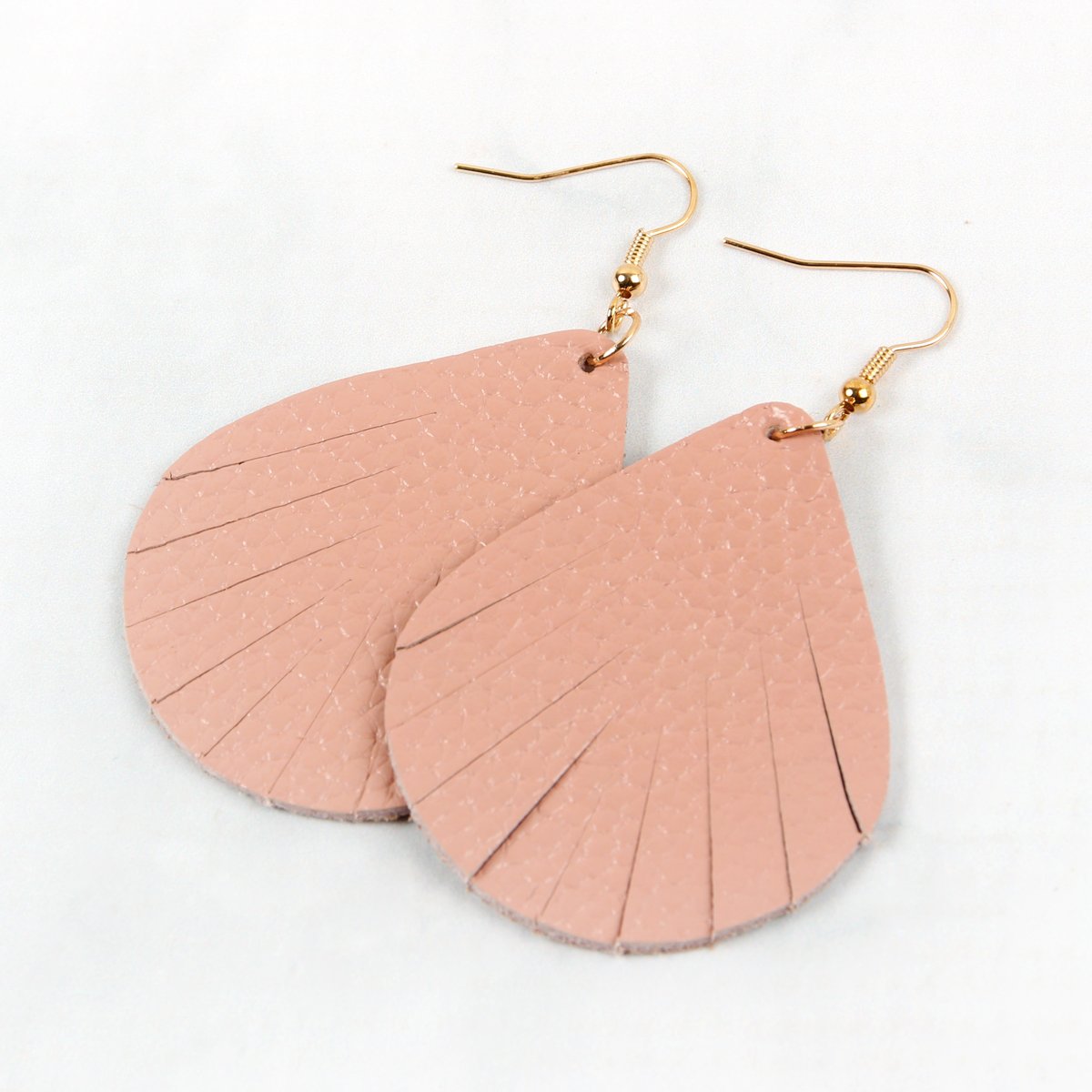 Fringed Pear Shaped Leather Earrings - 10 COLORS