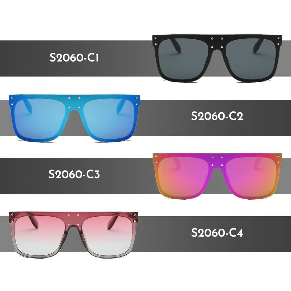 Akron | S2060 - Flat Top Oversize Mirrored Square Sunglasses Circle - 4 COLORS -