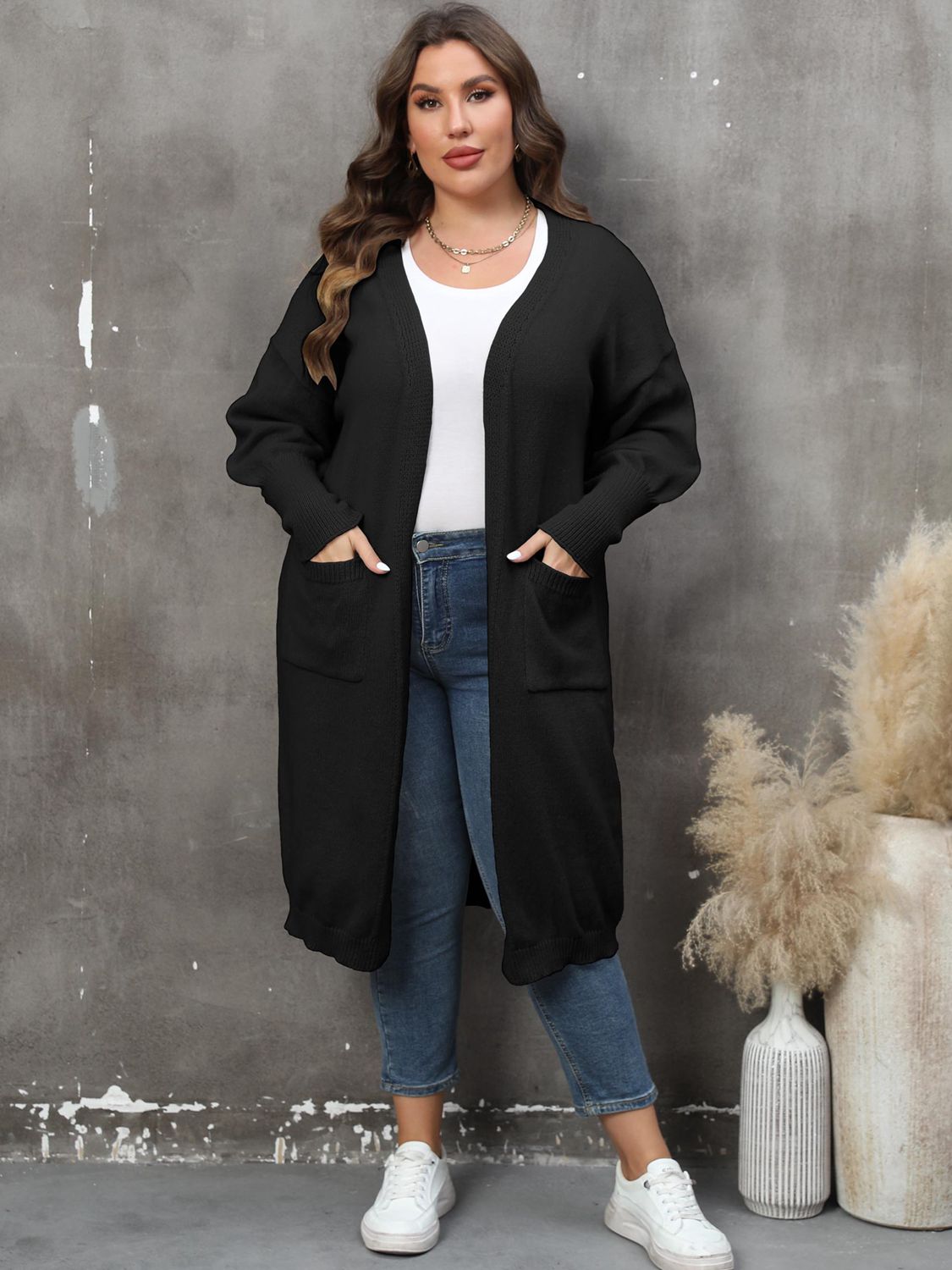 Plus Size Only Long Sleeve Pocketed Cardigan - T - 9 COLORS -