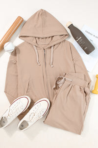 Thumbnail for Drawstring Zip Up Hoodie and Pants Active Set - 2 PCS. - T - 1 COLOR -