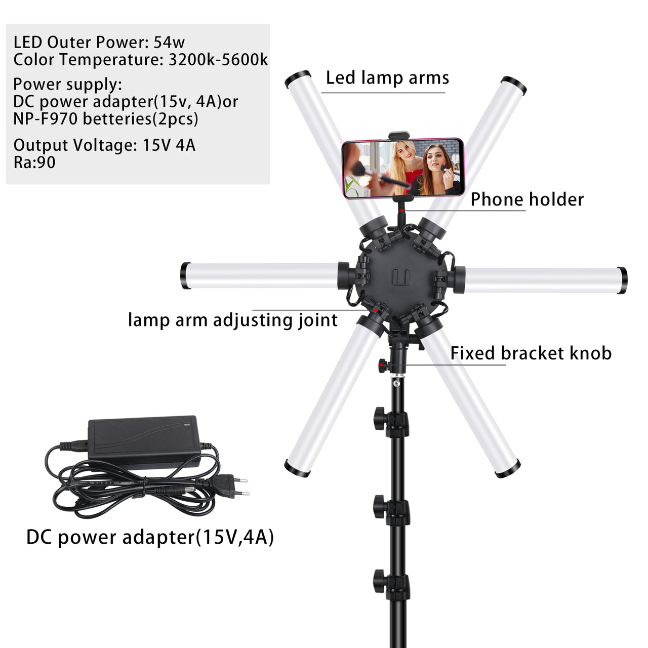 26" Foldable Star Shaped Video Lights - Selfie LED Ring - Light Dimmable Ring Lamp With Tripod Stand - 6 Arms Light for TIKTOK, You Tube - [6-10 DAY DELIVERY] -