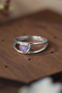 Thumbnail for Moonstone Heart 925 Sterling Silver Ring - T - SIZES 6 THRU 9 - 2 FINISHES -