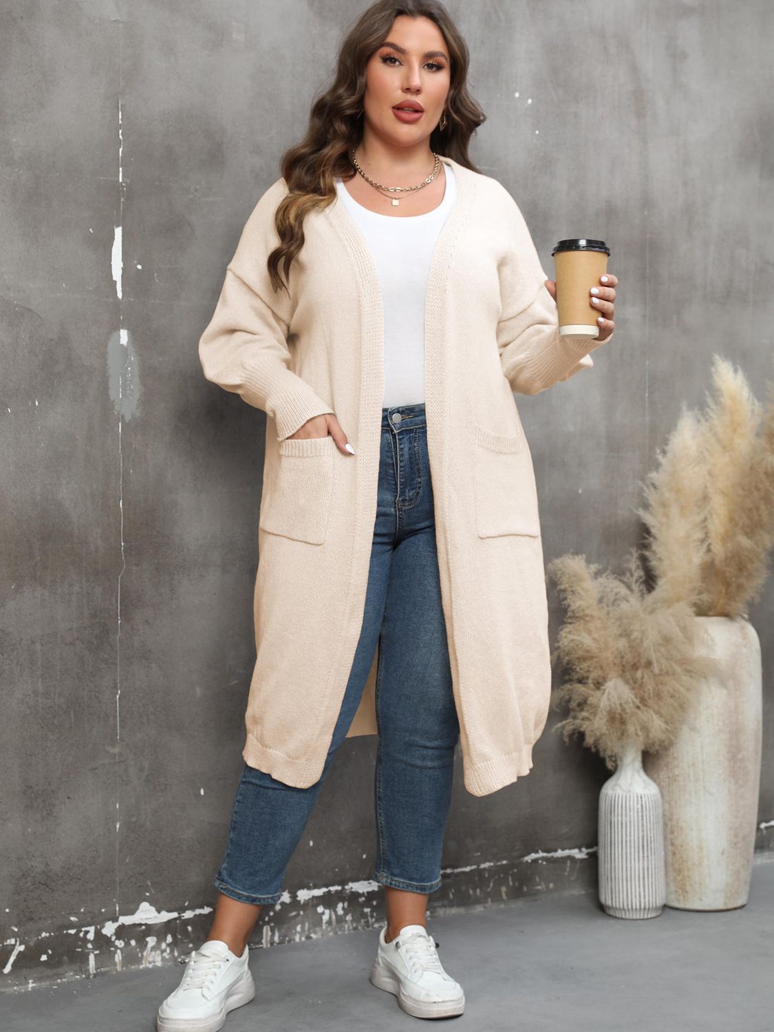 Plus Size Only Long Sleeve Pocketed Cardigan - T - 9 COLORS -