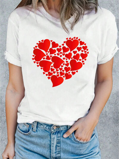 Heart Round Neck Short Sleeve T-Shirt - T - 1 COLOR -