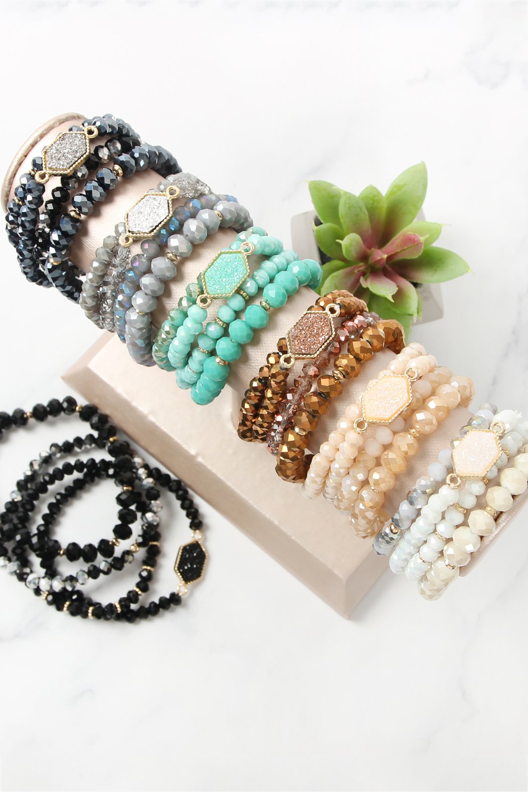 Druzy Glass Beads Bracelet Set - 7 COLORS