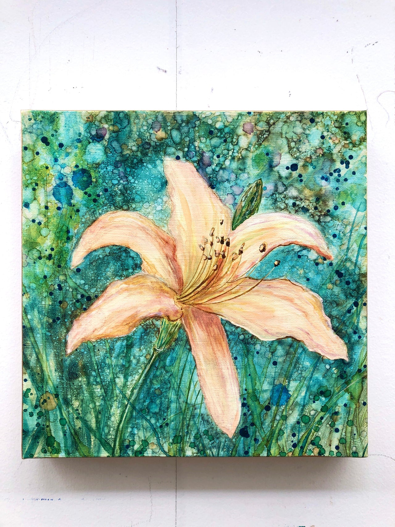 Original Daylily Mixed Media Painting 12" X 12" Canvas - 1 SIZE -