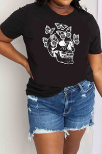 Thumbnail for Simply Love Full Size Butterfly Skull Graphic Cotton Tee - T - 2 COLORS -