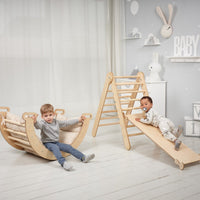 Thumbnail for 3in1 Montessori Climbing Set: Triangle Ladder + Wooden Arch + Slide Board – Beige NEW