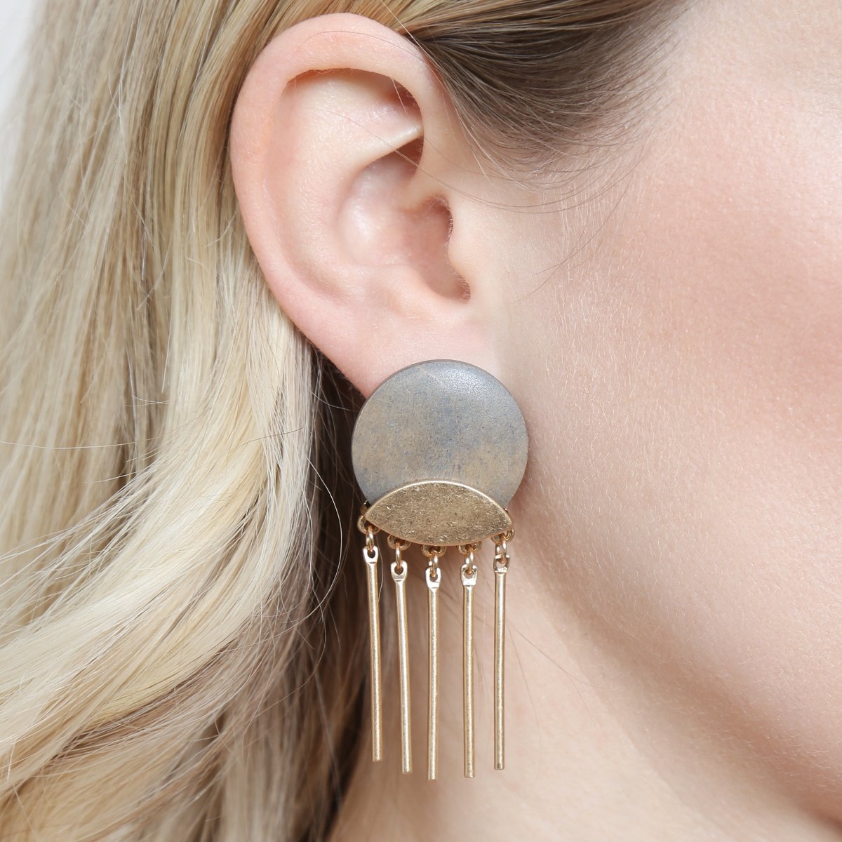 Wood Disc Dangle Earrings - 7 COLORS -