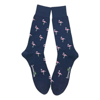 Thumbnail for Summer Ties - Flamingo Socks - Men's Mid Calf - Pink on Navy - 1 COLOR -