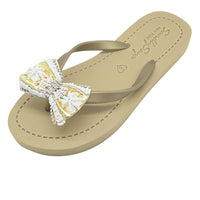 Thumbnail for SAND BY SAYA N.Y. - Gold and Pearl Bow-Rhine Stone Embellished Women's Flat Flip Flops - 3 COLORS -