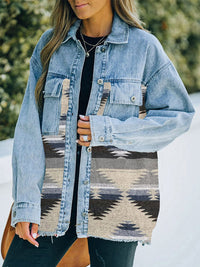 Thumbnail for Collared Neck Dropped Shoulder Denim Jacket - T - 4 COLORS -