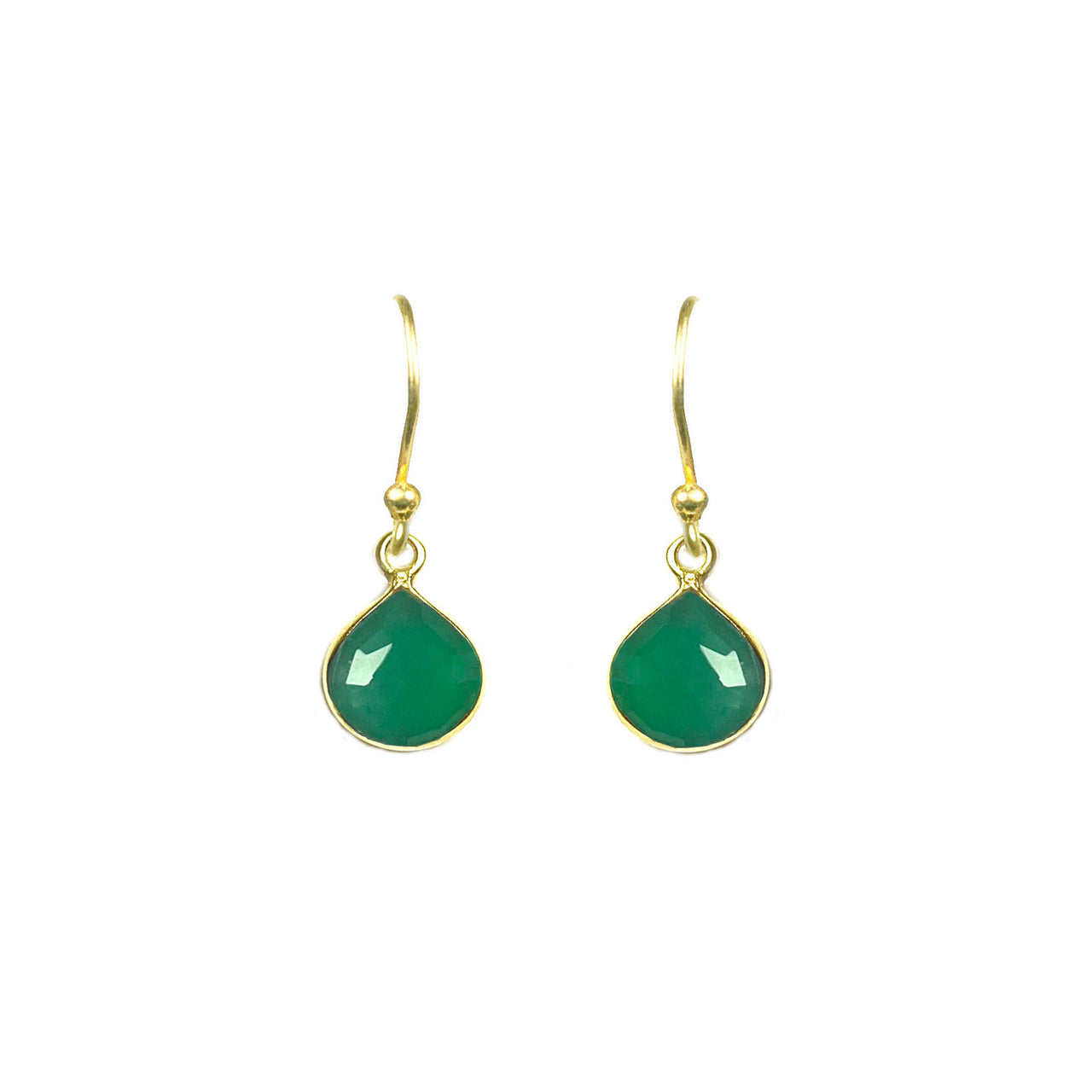 Gena Myint - Green Onyx Bezel Drop Earrings -