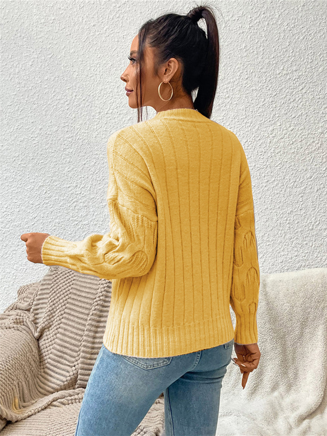 Round Neck Long Sleeve Sweater - T - 5 COLORS -