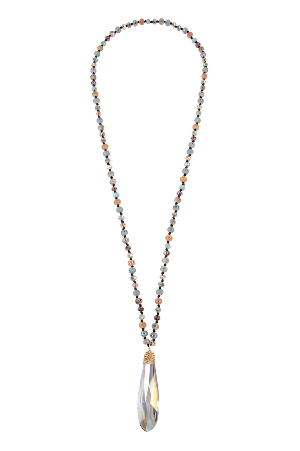 Riah Fashion - Teardrop Glass Rondelle Bead Necklace - 5 COLORS