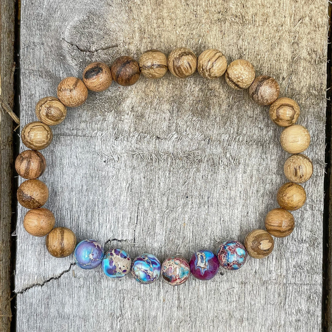 Grove - Galaxy Jasper & Light Sandalwood Mala Beaded Bracelet -