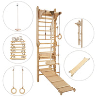 Thumbnail for 4in1 Climbing Set: Wooden Swedish Wall + Swing Set + Slide Board + Triangle Ladder