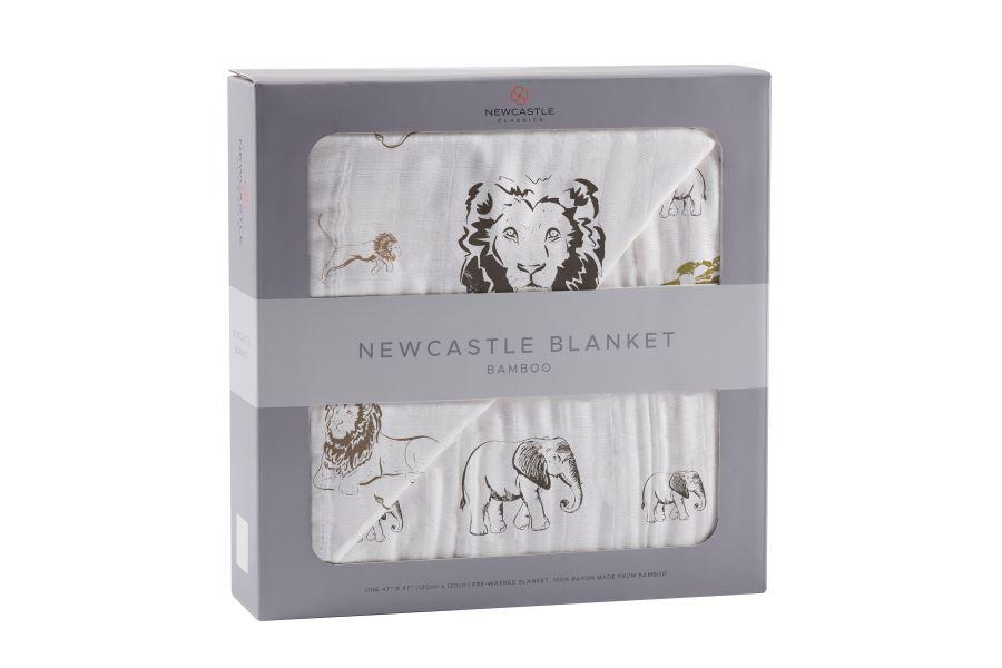 Hear Me Roar Lion and Rhinos and Elephants Bamboo Newcastle Blanket -