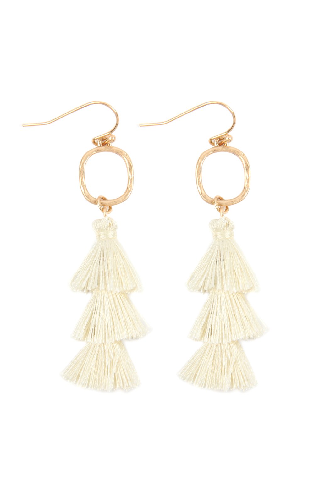 Three Drop Tassel With Metal Hook Earrings - 11 COLORS -