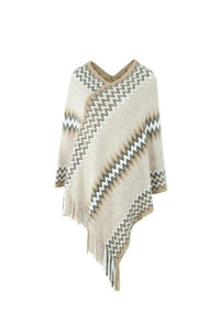 Thumbnail for Fringe Hem Striped Cape Sleeve Poncho - T - 5 COLORS -