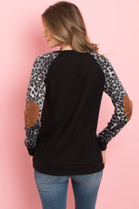 Thumbnail for Riah Fashion - Leopard Sleeve Elbow Patch Sweater - 1 COLOR -