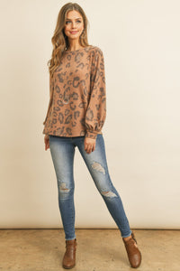 Thumbnail for Riah Fashion - Leopard Brushed Hacci Puff Sleeved Boat Neck Top - 3 COLORS -